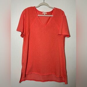 La mile V-Neck High-Low Raw Hemlines Side Slits with Pockets Top Size Medium